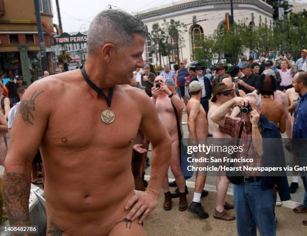 Randy Sullivan poses for a photo by John Gardiner during a nude-in at Castro and 17th streets in San Francisco, Calif. On Saturday, Sept. 24, 2011....