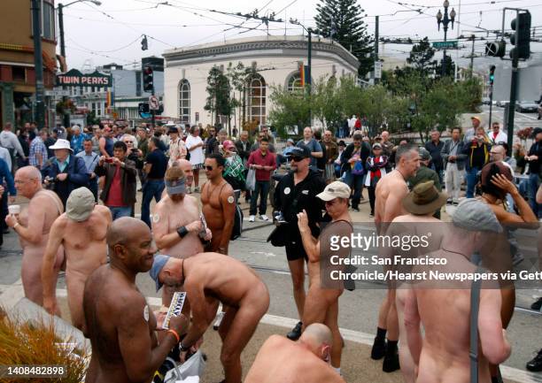 Nudists gather for a nude-in at Castro and 17th streets in San Francisco, Calif. On Saturday, Sept. 24, 2011. Originally organized to celebrate the...