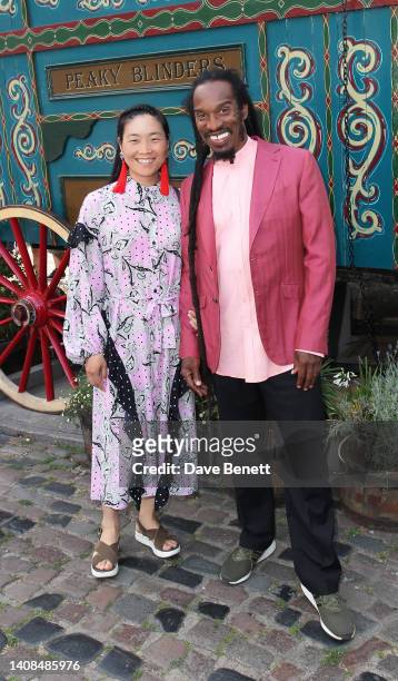 Qian Zephaniah and Benjamin Zephaniah attend the opening night performance of "Peaky Blinders: The Rise" at the Camden Garrison on July 13, 2022 in...