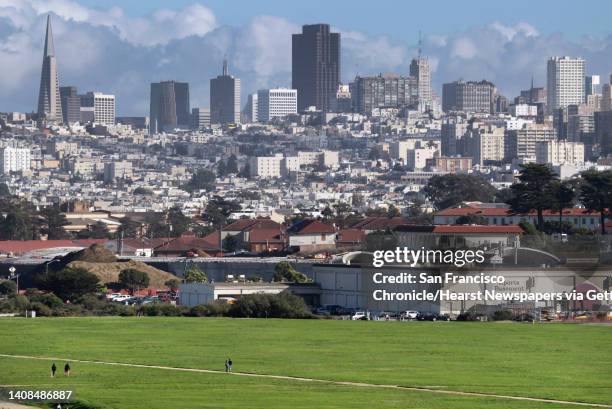 Construction of the Presidio Parkway project continues behind Crissy Field and the Sports Basement in San Francisco, Calif. On Saturday, Nov. 22,...
