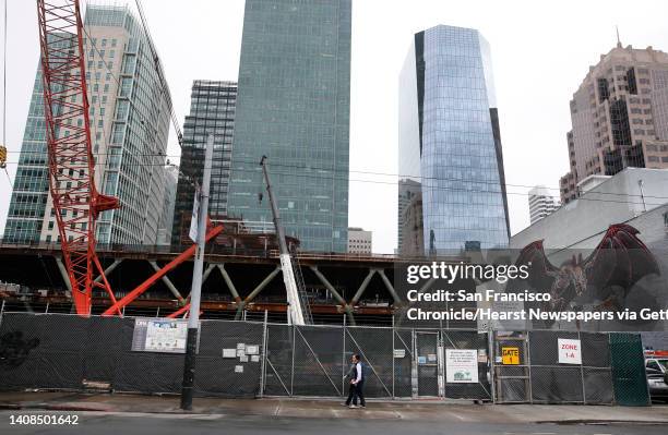 Construction equipment used for building the Transbay Transit Center occupies an empty lot on Howard Street between First and Second streets in San...