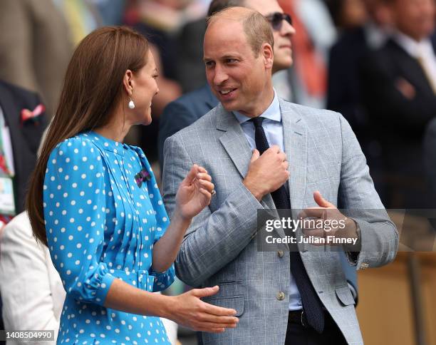 Catherine, Duchess of Cambridge and Prince William, Duke of Cambridge watch from the Royal Box as Novak Djokovic of Serbia wins against Jannik Sinner...