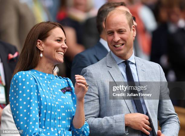 Catherine, Duchess of Cambridge and Prince William, Duke of Cambridge watch from the Royal Box as Novak Djokovic of Serbia wins against Jannik Sinner...