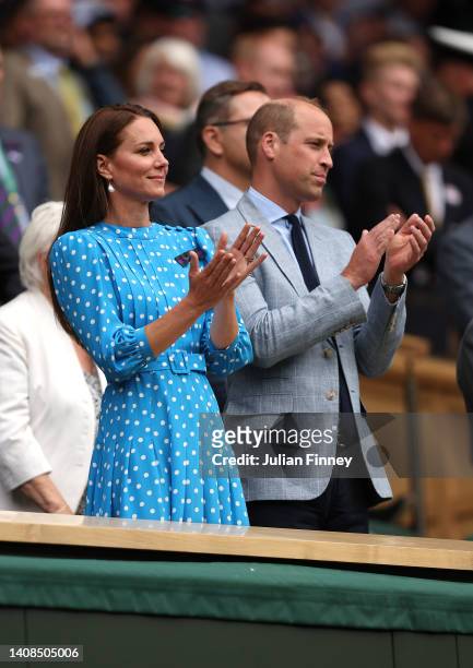 Catherine, Duchess of Cambridge and Prince William, Duke of Cambridge watch from the Royal Box as Novak Djokovic of Serbia wins against Jannik Sinner...