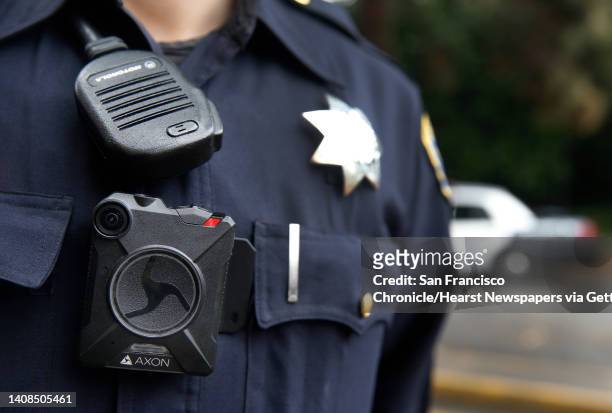 Police officer Kyle Wren wears a body worn camera outside of the Ingleside police station in San Francisco, Calif. On Sept. 1, 2016. Wren was one of...