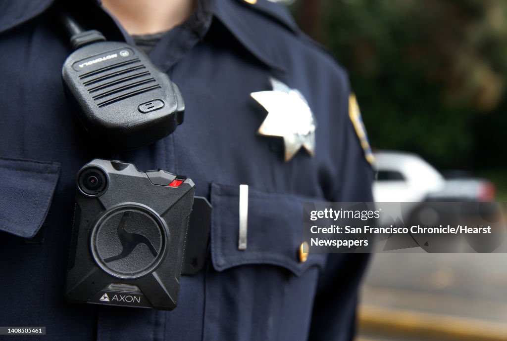 Police officer Kyle Wren wears a body worn camera outside of the Ingleside police station in San Francisco, Calif. on Sept. 1, 2016. Wren was one of the first officers from the Bayview station to field test the cameras before they were issued department-w