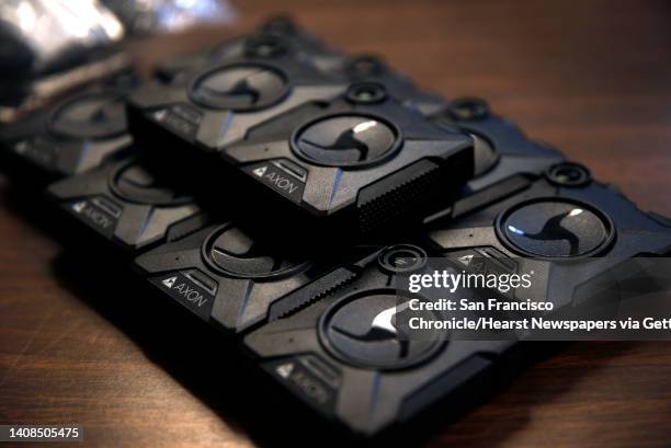 Body worn cameras are distributed to police officers at a training session at the Ingleside police station in San Francisco, Calif. On Sept. 1, 2016....