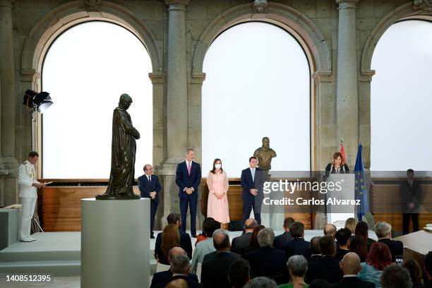 Minister of Culture and Sport Miquel Iceta , King Felipe VI of Spain and Queen Letizia of Spain attend the National Culture awards 2020 at the El...