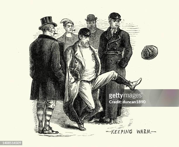 stockillustraties, clipart, cartoons en iconen met england footballer performing keepie uppie's before 1872 scotland v england football match - scotland england football