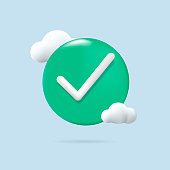 3d icon Green checkmark. Tick checkbox. Circle with green check mark. Vector check icon. checkmark icon vector, on white