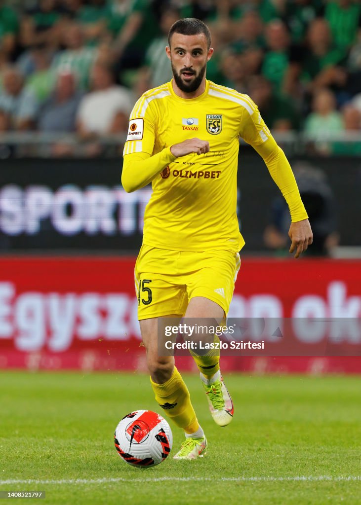 Aleksa Amanovic of FC Tobol runs with the ball during the UEFA News  Photo - Getty Images