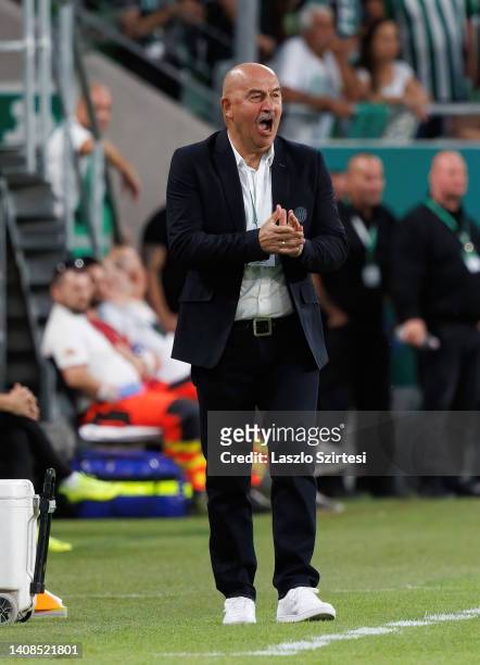 Stanislav Cherchesov, Manager of Ferencvarosi TC reacts during the UEFA Champions League 2022/23 First Qualifying Round Second Leg match between...