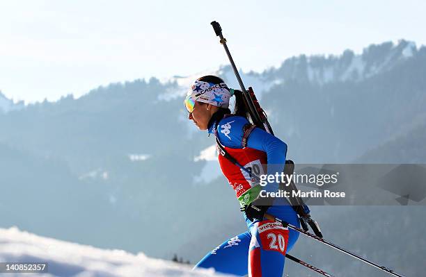 Michaela Ponza of Italy competes in the Women's 15km Individual during the IBU Biathlon World Championships at Chiemgau Arena on March 7, 2012 in...