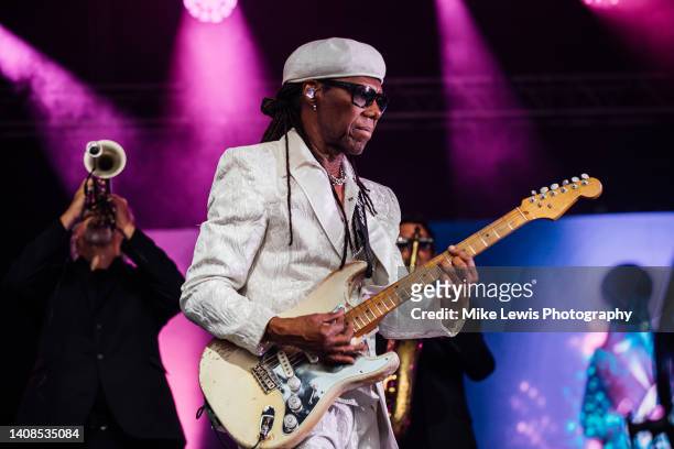Nile Rodgers performs on stage at Bristol Amphitheatre on July 13, 2022 in Bristol, England.