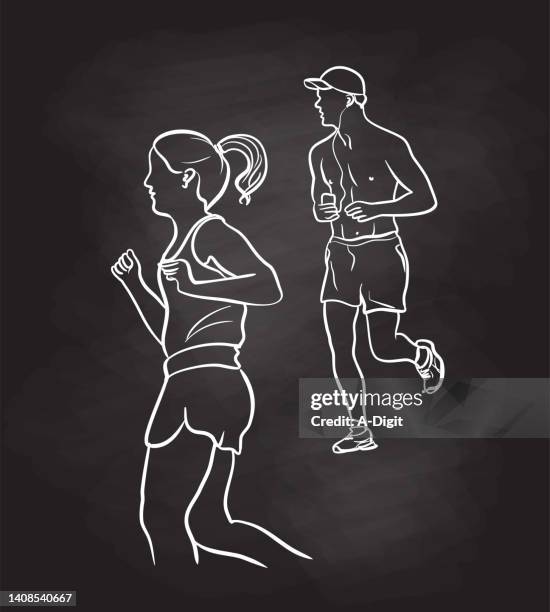 jogging couple blackboard - jogging stock illustrations