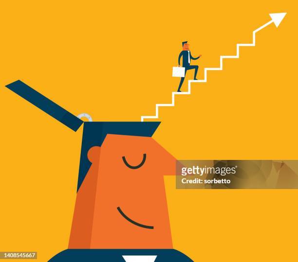 ilustrações, clipart, desenhos animados e ícones de escada de sucesso - empresário - gênio conceito