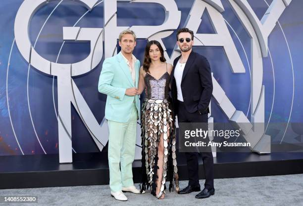 Ryan Gosling, Ana de Armas, and Chris Evans attend the World Premiere of Netflix's "The Gray Man" at TCL Chinese Theatre on July 13, 2022 in...