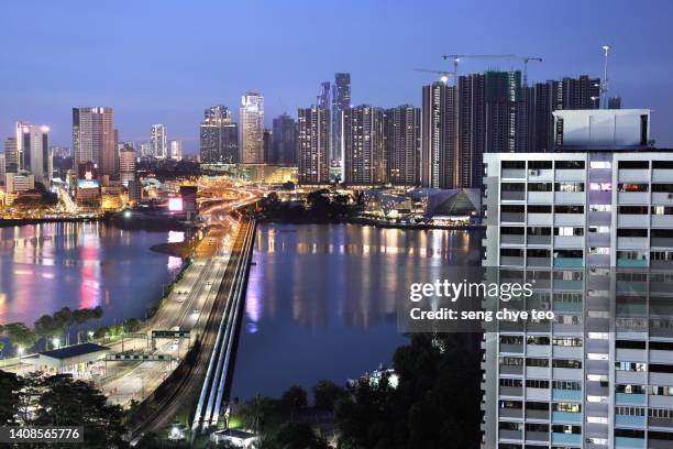 singapore's and johor bahru malaysia causeway bridge  and infrastructure border. - johor bahru stock pictures, royalty-free photos & images