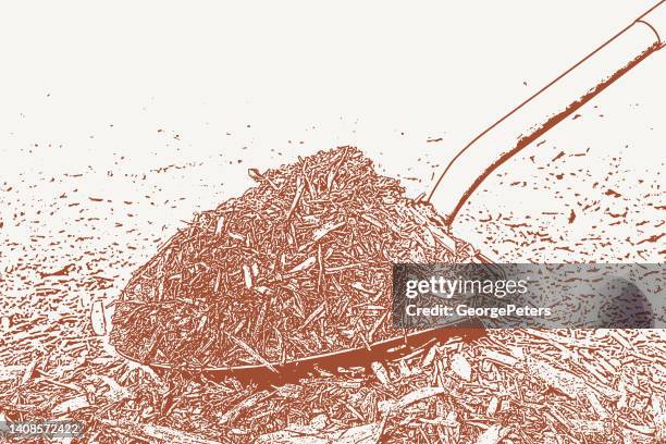 shovel and mulch - compost pile stock illustrations