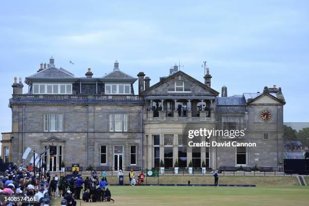 Paul Lawrie of Scotland hits the opening tee shot during the first round of The 150th Open on The Old Course at St Andrews on July 14, 2022 in St...