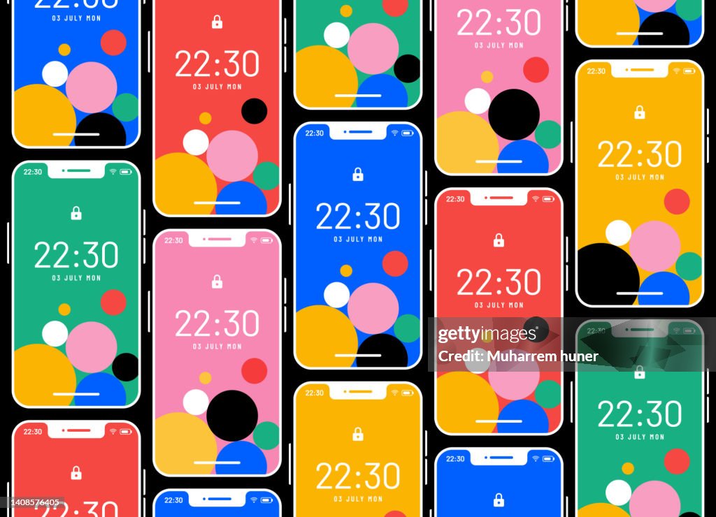Fondo vectorial con smartphones coloridos.