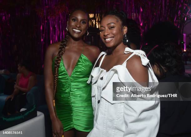 Issa Rae and Sadé Clacken Joseph attend the after party for the HBO Max Original Comedy Series "RAP SH!T" Red Carpet Premiere at Hammer Museum on...