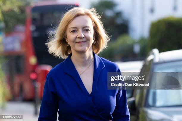 The Foreign Secretary Liz Truss leaves her home ahead of her campaign launch on July 14, 2022 in London, England. Liz Truss, the current Foreign...