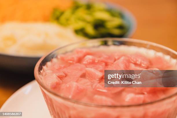 a bowl of fresh tuna ceviche - marinated stock pictures, royalty-free photos & images