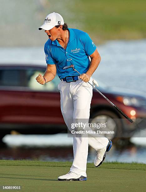 Rory McIlroy of Northern Ireland reacts after winning the Honda Classic at PGA National on March 4, 2012 in Palm Beach Gardens, Florida.