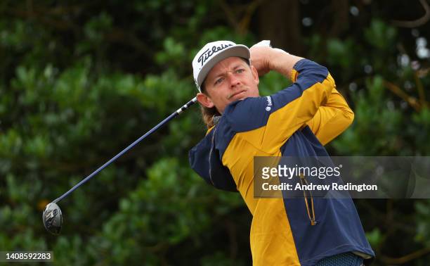 Cameron Smith of Australia tees off on the third hole during Day One of The 150th Open at St Andrews Old Course on July 14, 2022 in St Andrews,...