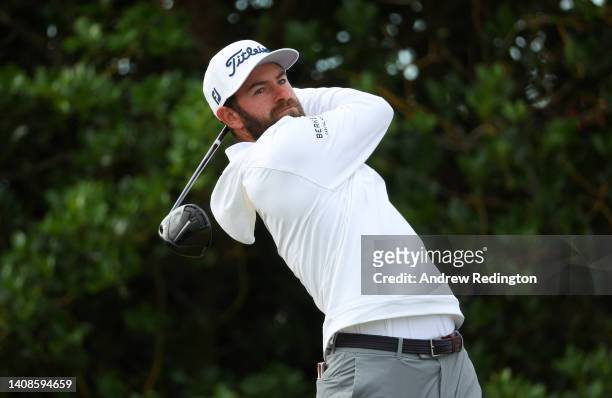 Cameron Young of The United States tees off the third hole during Day One of The 150th Open at St Andrews Old Course on July 14, 2022 in St Andrews,...