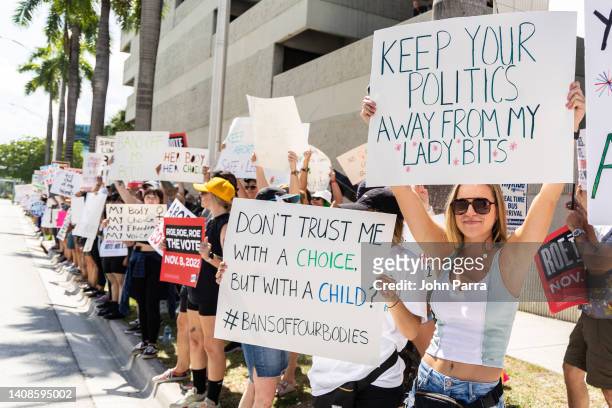 An abortion rights activist holds a sign at a protest in support of abortion access, March To Roe The Vote And Send A Message To Florida Politicians...