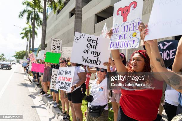 An abortion rights activist holds a sign at a protest in support of abortion access, March To Roe The Vote And Send A Message To Florida Politicians...