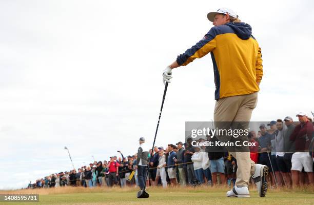 Cameron Smith of Australia prepares to tee off from the fourth hole during Day One of The 150th Open at St Andrews Old Course on July 14, 2022 in St...