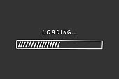 Progress bar in doodle style, vector illustration. Hand drawn loading symbol, white isolated element on a chalkboard background. Sketch load bar for ui and desidn