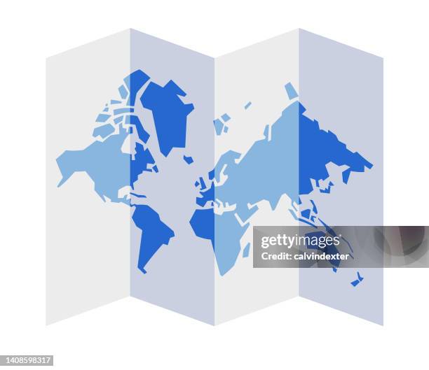 world map on paper - folding map stock illustrations