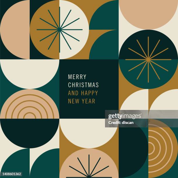 stockillustraties, clipart, cartoons en iconen met happy holidays card with modern geometric background. - holiday elements