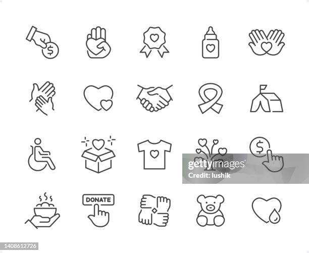 charity & donation icon set. editable stroke weight. pixel perfect icons. - disabled accessible boarding sign stock illustrations