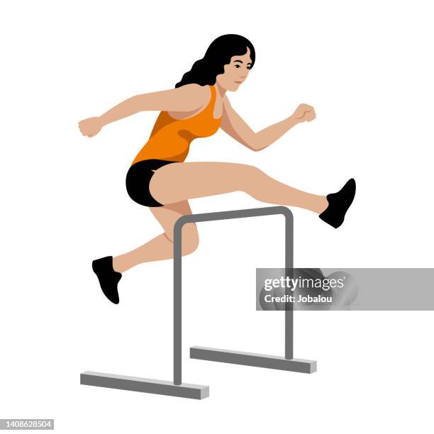 sport athletic woman running and jumping over an hurdle - obstacle course vector stock illustrations