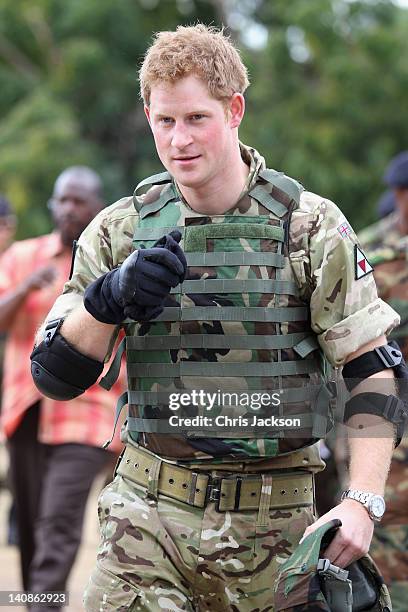 Prince Harry heads to on the 30m range at Up Park Camp on March 7, 2012 in Kingston, Jamaica. Prince Harry is in Jamaica as part of a Diamond Jubilee...