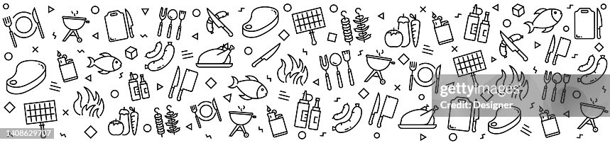 BBQ AND GRILL Patterns with Linear Icons, Trendy Linear Style Vector BBQ AND GRILL Patterns with Linear Icons, Trendy Linear Style Vector