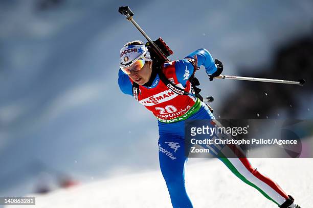 Michela Ponza of Italy competes during the IBU Biathlon World Championships Women's Distance on March 07, 2012 in Ruhpolding, Germany.