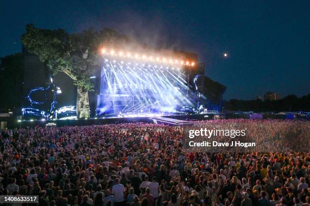 John Taylor, Simon Le Bon and Nick Rhodes of Duran Duran perform at American Express present BST Hyde Park at Hyde Park on July 10, 2022 in London,...