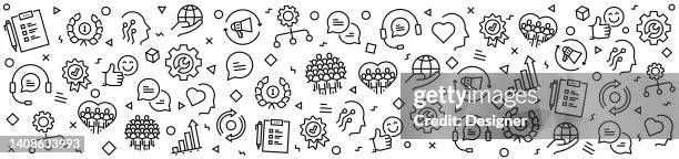customer relationship patterns with linear icons, trendy linear style vector - client satisfaction guarantee stock illustrations