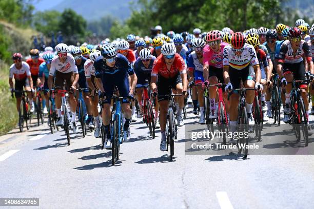 Matteo Jorgenson of United States and Movistar Team, Lukasz Owsian of Poland and Team Arkéa - Samsic, Jonas Rutsch of Germany and Team EF Education -...