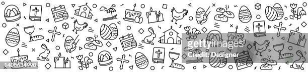 illustrations, cliparts, dessins animés et icônes de motifs de pâques avec icônes linéaires, vecteur de style linéaire tendance - bunny eggs