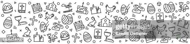 easter patterns with linear icons, trendy linear style vector - doodle background chocolate stock illustrations