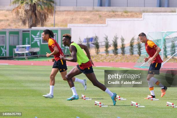 Tammy Abraham of AS Roma during a training session at Estadio Municipal de Albufeira on July 14, 2022 in Albufeira, Portugal.