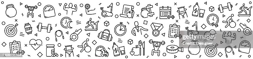 FITNESS AND WORKOUT Patterns with Linear Icons, Trendy Linear Style Vector FITNESS AND WORKOUT Patterns with Linear Icons, Trendy Linear Style Vector