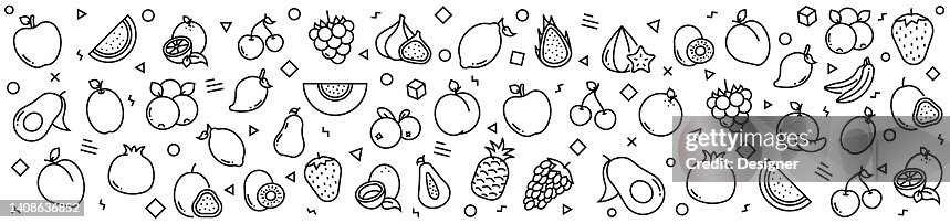 FRUITS Patterns with Linear Icons, Trendy Linear Style Vector FRUITS Patterns with Linear Icons, Trendy Linear Style Vector